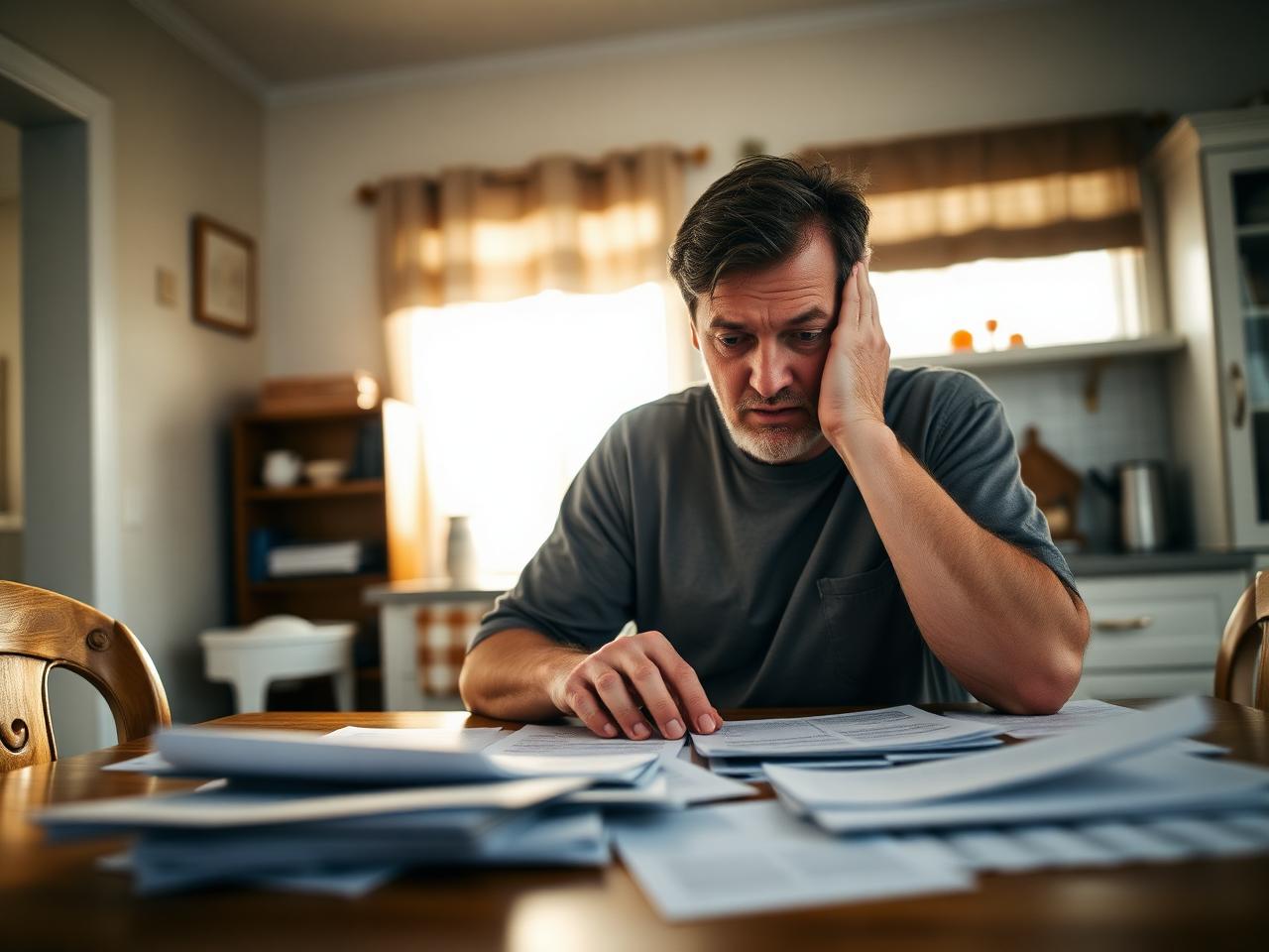 Homeowner reviewing paperwork at kitchen table