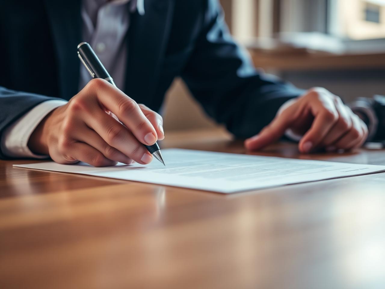 Hands signing closing documents at a desk